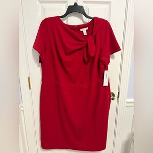 NWT London Times women’s plus 20W red sheath dress. Shirt sleeve,bow accents